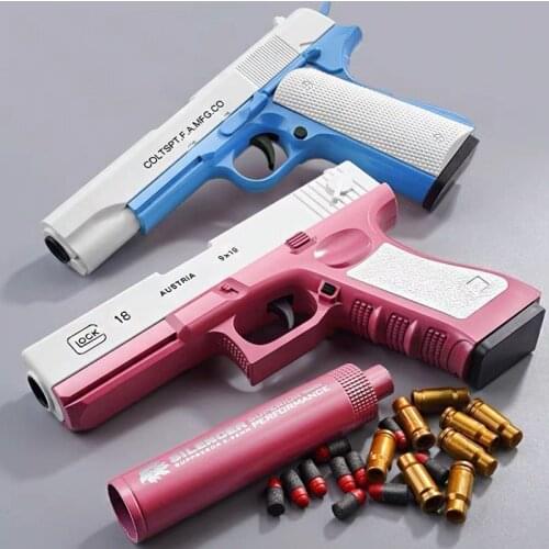 2pcs/set Soft Bullet Guns Manual Short Gun Color Bullet Sniper Gun Toy Pistol Glock for Kids Children Boys Toys Birthday Gifts