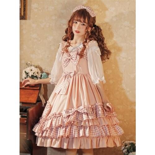 Sweet Lolita Dresses Lovely Cute Pink Loli Jsk Suspender Goth Dress Princess Victorian Tea Party Vintage Cosplay Costume Gothic