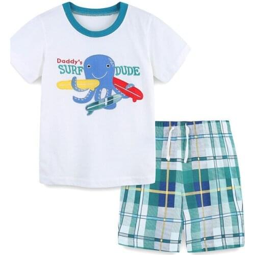 Jumping Meters New Octopus Boys Clothes Cotton Childrens Summer 2 Pcs Sets Tops + Shorts Animal Cute Toddler Clothing Sets