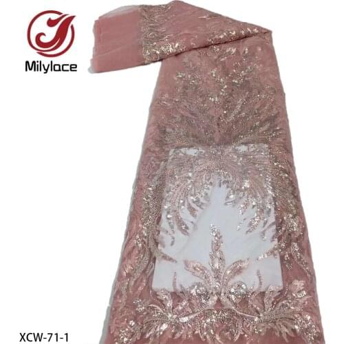 Luxurious Crystal Sequin Bead Tube Embroidery Lace Fabric French Mesh Tulle Lace for Wedding Evening Dress XCW-71