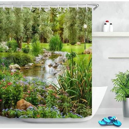 Natural Scenery Shower Curtains Spring Plant Tree Wildflower Bath Screen Polyester Fabric Bathroom Curtain Waterproof Home Decor