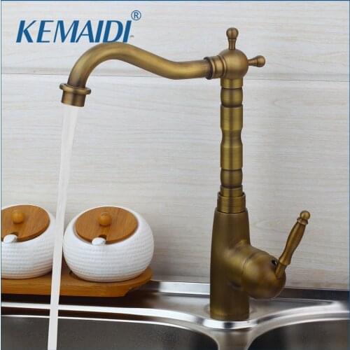 KEMAIDI Elegant Single Handle Antique brass Finish Kitchen Sink Swivel Faucet Mixer Taps Vanity Brass Faucet Mixer Tap Faucets