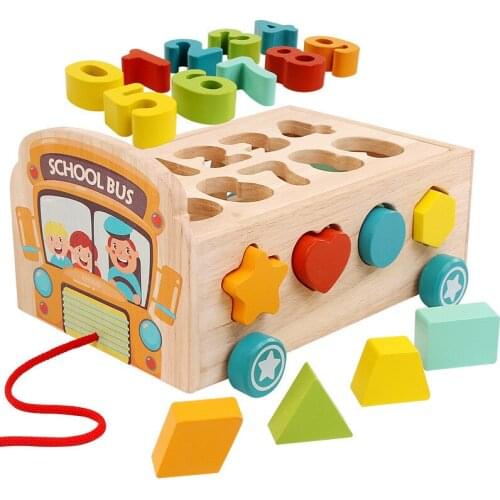 Shape Sorting Sorter Bus Cube Toys Baby Building Block Toys Baby Activity Cube Toy Wooden Developmental Toy