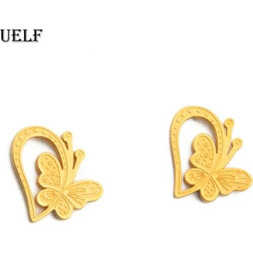 Uelf Stainless Steel Ear Earrings Women Ear Geometric Butterfly Minimalist Stud Earrings