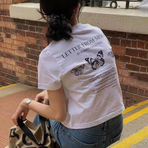 Butterfly Embroidery T Shirt Women 2021 Summer O Neck Short Sleeve Cotton Soft Tshirt Tops Vintage Casual Streetwear T-shirts