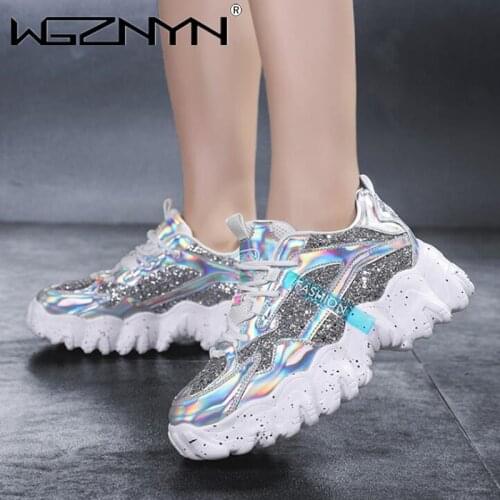 WGZNYN Sneakers Women 2020 Fashion Platform Vulcanized Shoes Bling Breathable Chunky Sneaker Purple Size 36-41 Zapatillas Mujer