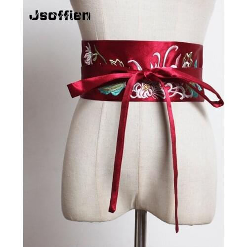 Japanese Embroidery Vintage Style Woman Kimono Belt Elastic Waist Cummerbunds Wide Belt Yukata Dress Floral Haori Men Harajuku