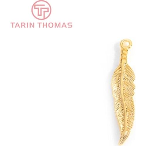 10PCS 32x7MM 24K Gold Color Zinc Alloy Feather Charms Pendants High Quality Diy Accessories Jewelry Findings