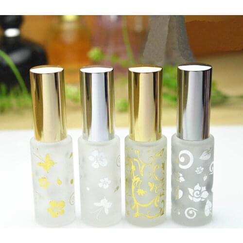 20 pcs 12 ML Spray Pump Bottle Frosted Glass Empty Cosmetic Toner Spray Vial Gold Stamping Travel Perfume Refillable Bottle