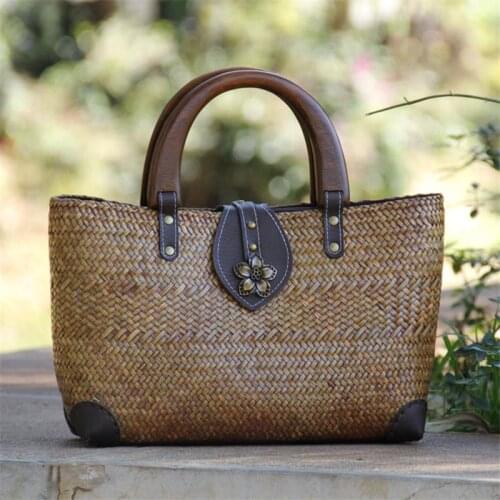 36x20CM Straw Bag Original Retro Hand-woven Women Handbag Hand-held Literary Retro Handbag a6102