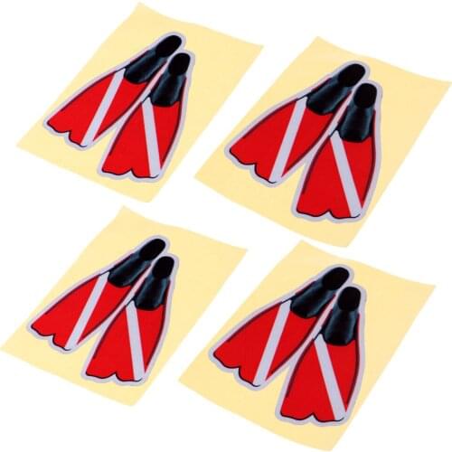 4Pcs PET Waterproof Reflective Scuba Diving Snorkel Fins Sticker Decal Underwater Water Sports Accessories Red