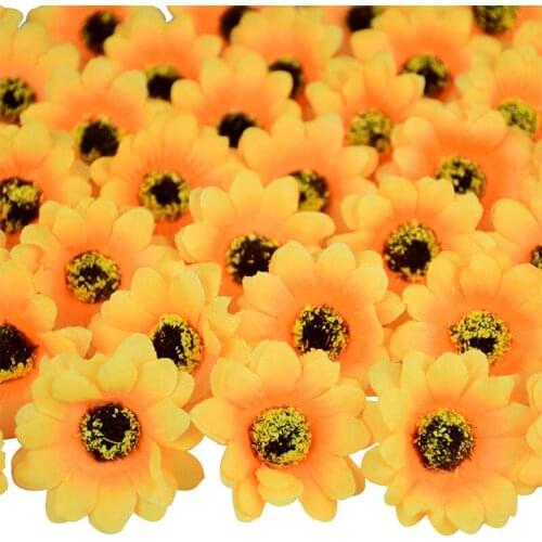 50pcs Gold Yellow 4.5cm Handmade Sunflower Heads Artificial Flower DIY Wreath Wedding Decoration Home Party Scrapbooking Crafts