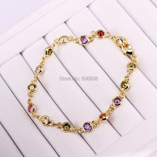 6PCS, Mulicolor crystal CZ Stone Bracelet, 6mm cz zirconia chain bracelet for women jewelry