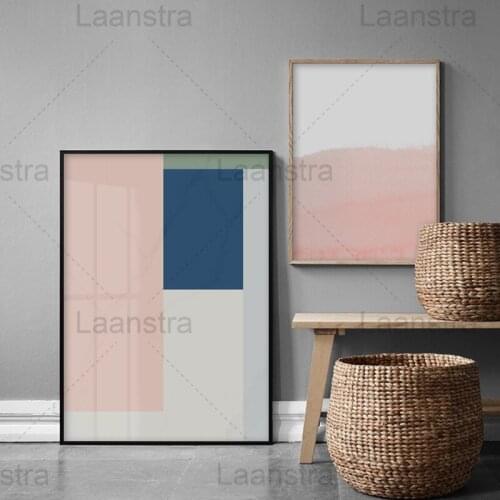 Abstract Canvas Painting Geometric Rectangle Color Block Home Decoration Poster Pink Watercolor Feeling Living Room Wall Picture