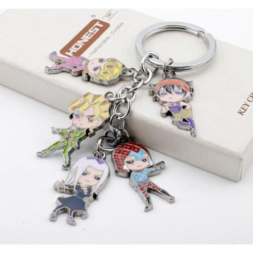 Anime Jojos Bizarre Adventure Keychain Metal Figure Kujo Jotaro Kira Yoshikage Caesar Keychain Men Car Women Bag Collection Gift