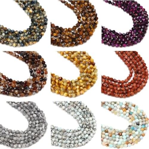 8mm Natural Stone Rhombus Faceted Beads Crystal SandStone Agates Tiger Eye Stone Beads For Jewelry Making DIY Beaded Bracelet