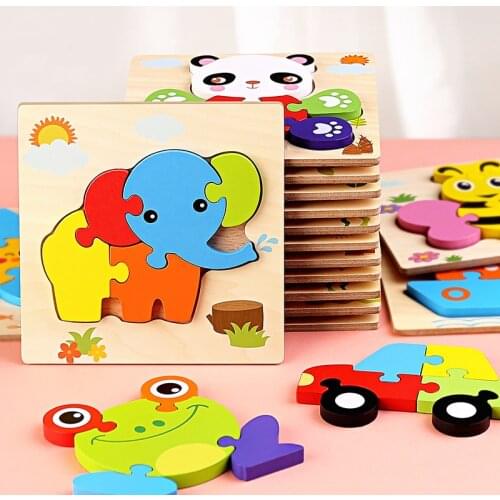 Baby Wooden Toys 3D Wood Puzzle Cartoon Animal Matching Game Intelligence Jigsaw Puzzle Toys For Children Educational