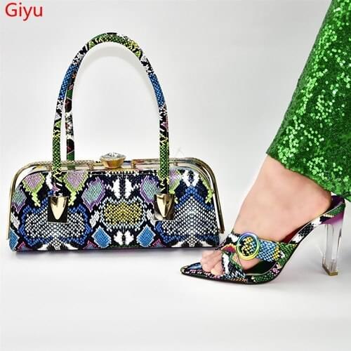 Doershow New Arrival African Wedding Shoes and Bag Set green Italian Shoes with Matching Bags Nigerian Women party!!SSL1-4