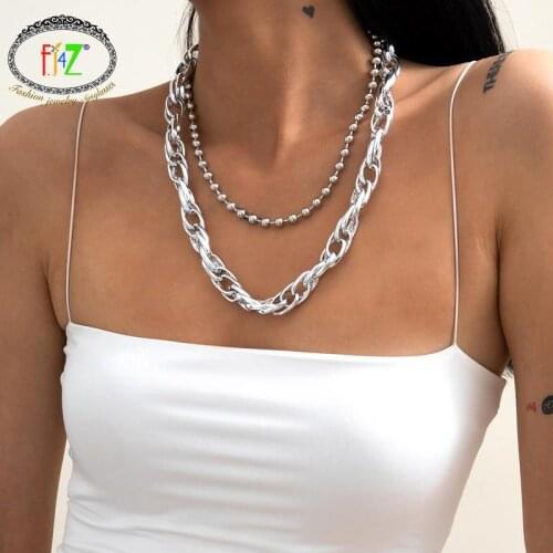 F.J4Z Fashion Punk Chain Necklaces for Women Alloy 2layers Chunky Necklace Lady Club Show Jewelry Accessories 2021