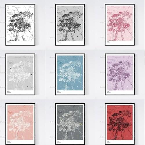 Fes,Morocco Map Nordic Retro Minimalism Painting Posters and Prints on Canvas Hd Wall Art Modular Pictures Home Decoration Frame