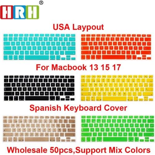 HRH 50X Spanish Slim Silicone Keyboard Cover Skin Cover Protective Film Protector For MacBook Pro Air Retina 13 15 17 US Version