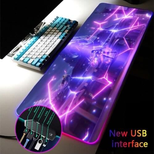 Anime Girl Baal RGB Gaming Genshin Impact Large Size Mouse Pad LED 4-Port Mousepad USB Hub Games Computer PC Mouse Mat for Csgo