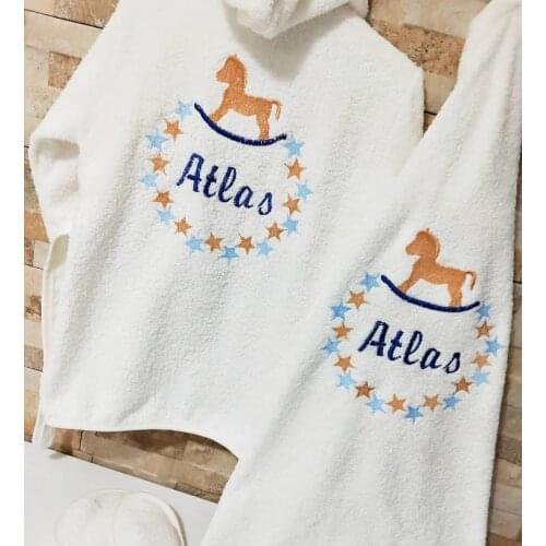 Jaju Baby Handmade, Carousel and Name Custom Embroidered Bathrobe SET