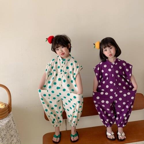 2021 summer Korean girls retro breathable cotton hemp comfortable polka dot jumpsuit jumpsuit