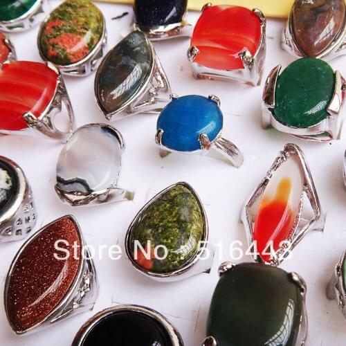5pcs Big Natural Stones Fashion Silver Plated Womens Mens Rings Wholesale Jewelry Lots A-032