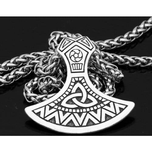 Men norse viking axe odin symbol raven amulet pendant necklace