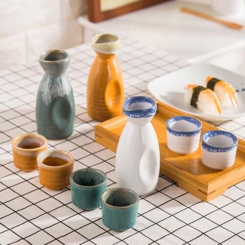 Japanese Style Sake Pot Cup Set Ceramic Drinkware Household Hot Wine Bottle White Yellow Wine Spirit Warm Pot Wineware Gits