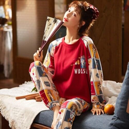 2020 Autumn Raglan Sleeves Pyjamas Chinese Style Drama Print Cute Sleepwear Girl Pijamas Mujer Leisure Homewear Women Hot Sale