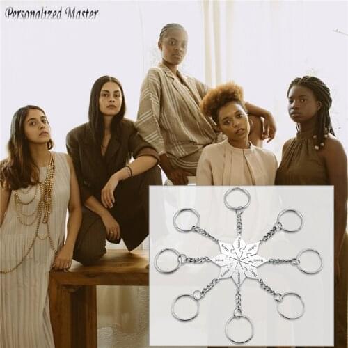 Personalized Master Engraving Name Puzzle Keychain 8 Pcs Stainless Steel Sun Puzzle Customized Keychains Friends Memorial Gift