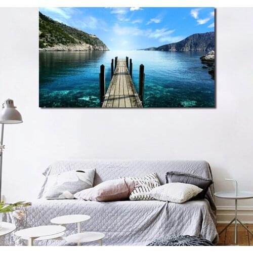Blue Lake Mountain Nature Landscape Canvas Posters Prints Wall Art Painting Decorative Picture Modern Home Decoration Framework