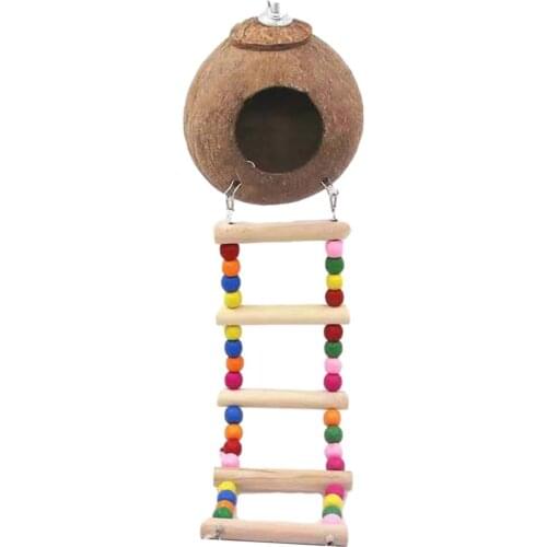Birds Pets Parrots Ladders Climbing Toy Parrot Coconut Shell Ladder Nest Bird Hanging Bed Bird Parrot Toy Nest Hut Cage