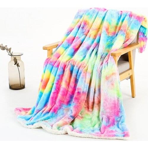 Tie-dye gradient rainbow blanket Soft Fluffy Blanket Fuzzy Sherpa Plush Cozy Faux Fur Throw Blankets for Sofa Chair Decorative