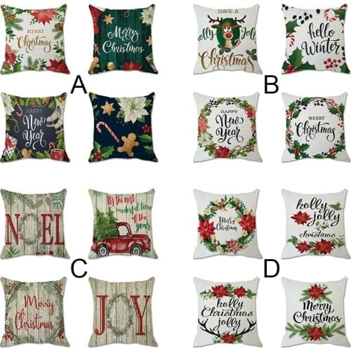 Christmas Cushion Cover Linen Throw Pillow Covers With Beautiful Wreath Decorative Throw Pillow Case Cushion Cover Dropshipping