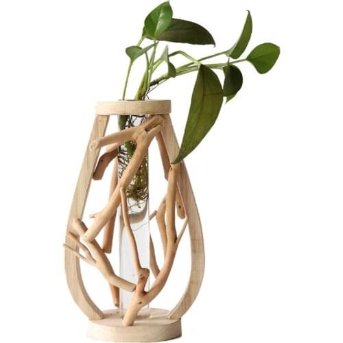 Handmade Wooden Transparent Vase Landscape Decoration Flower Planter Hydroponic Glass Test Tube Garden Mini Potted Creative Dri