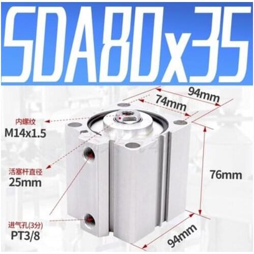 SDA80-35 Airtac Type SDA series SDA80X35 3/8" Port Pneumatic Compact Air Cylinder 80mm Bore 35mm Stroke SDA80*35