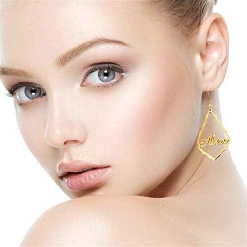 Noelia Personalized Custom Name Earrings for Womens Girls Gold Plated Customized Drop Earrings Rhombus Pendant Jewelry серьги