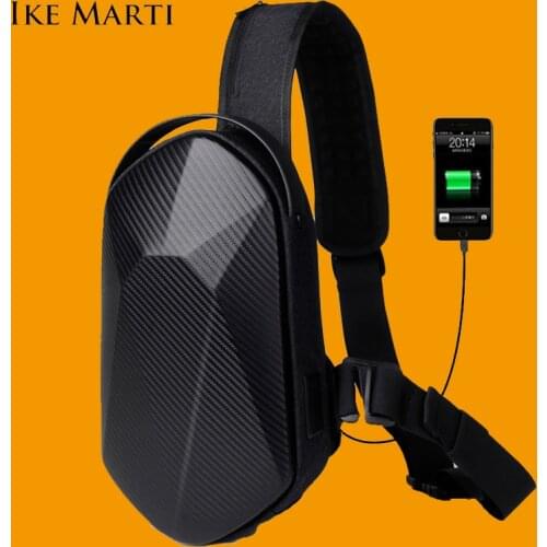 IKE MARTI Men Shoulder Bags Black USB Charging Crossbody Bags for Men Waterproof Casual BolsoTravel Messenger Chest Bag Male