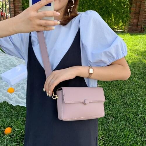 Solid Color Crossbody Bag Women PU Leather Small Wide Shoulder Strap Handbags Youth Ladies Simple Versatile Bag