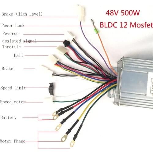 UNITE 48V 500W DC Brushless Speed Controller 12 Mosfet Motor For Electric Tricycle E-Car Engine E-Bike Motors Accessories