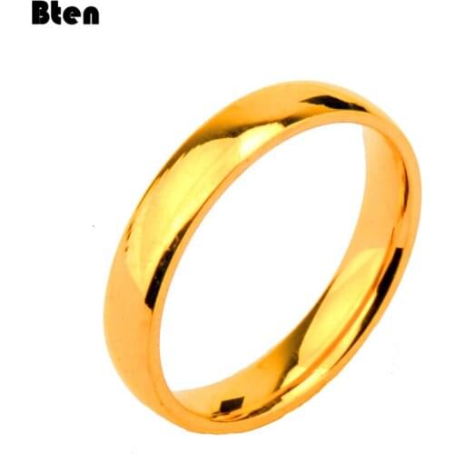 Bten High quality 4mm Wholesale Simple Ring Fashion Gold Silver Color Ring Mens and Womens Exclusive Couple Wedding Ring
