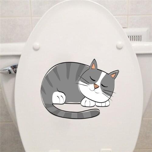 YOJA 20*15.3CM Cartoon Cat Sleeping Wall Stickers Classic Toilet Decal Home Decor Accessorise T1-0002
