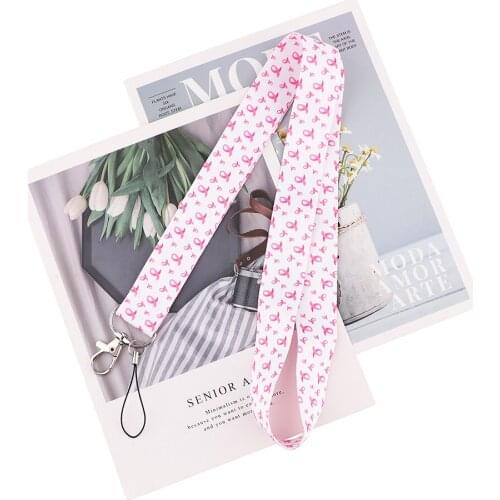 ZF2904 1pcs Breast Cancer Awareness Pink Ribbon For Doctor Female Hanging Neck Mobile Phone DIY Hang Rope Lariat Lanyard