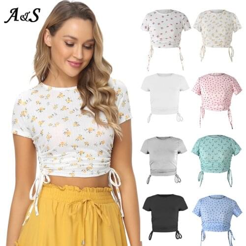 Anbenser Floral T-shirt Women Cute Casual Harajuku Crop Tops Sweet Girls Short Sleeves Tee Shirts Elegant Small Floral Slim Wear