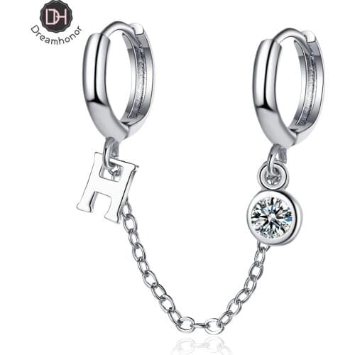 Dreamhonor 925 Sterling Silver Double Pierced Letter Earrings Female Trendy Temperament Simple Korean Zirconia Earrings Jewelry