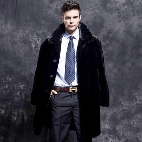 S-5XL New Fashion Male Faux Fur Coat High Imitation Mink Fur Overcoat long Trench Coat Men Winter Clothing