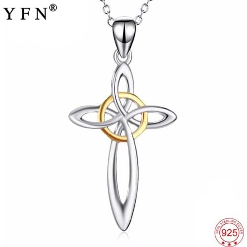 Genuine 925 Sterling Silver Necklace Cross Pendants Necklaces Fashion Knot Choker Luxury Jewelry Necklace For Women PYX0306